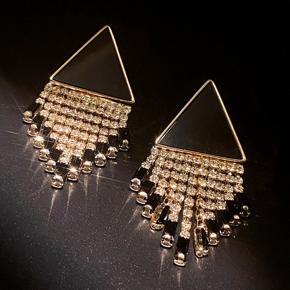 Minimalist Triangle Super Flash Full Diamond Tassel Earrings